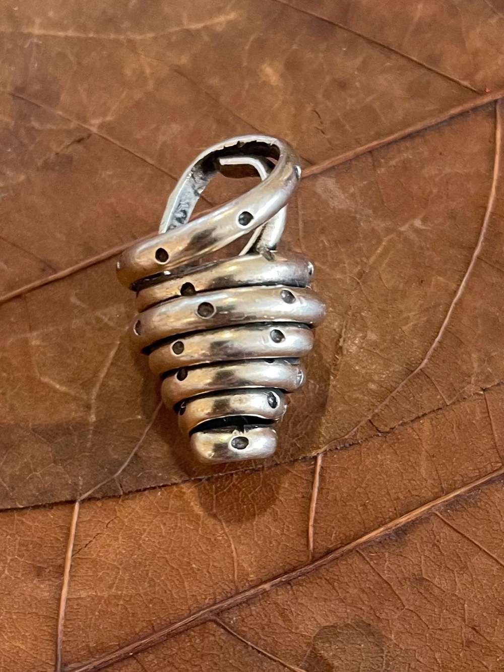 Vintage Sterling Silver Beehive Skep Pendant Charm